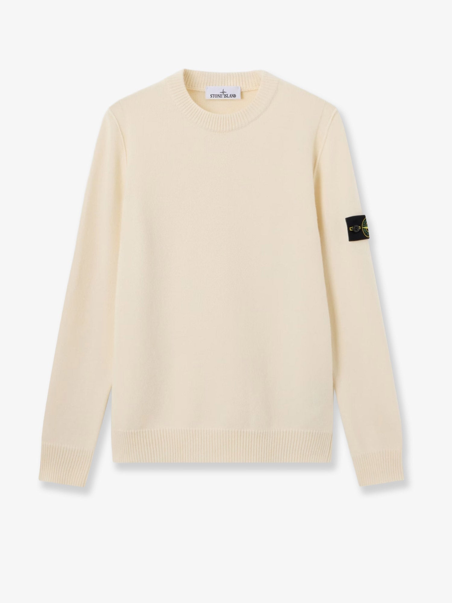 Virgin Wool Blend Crew Neck Sweater — White