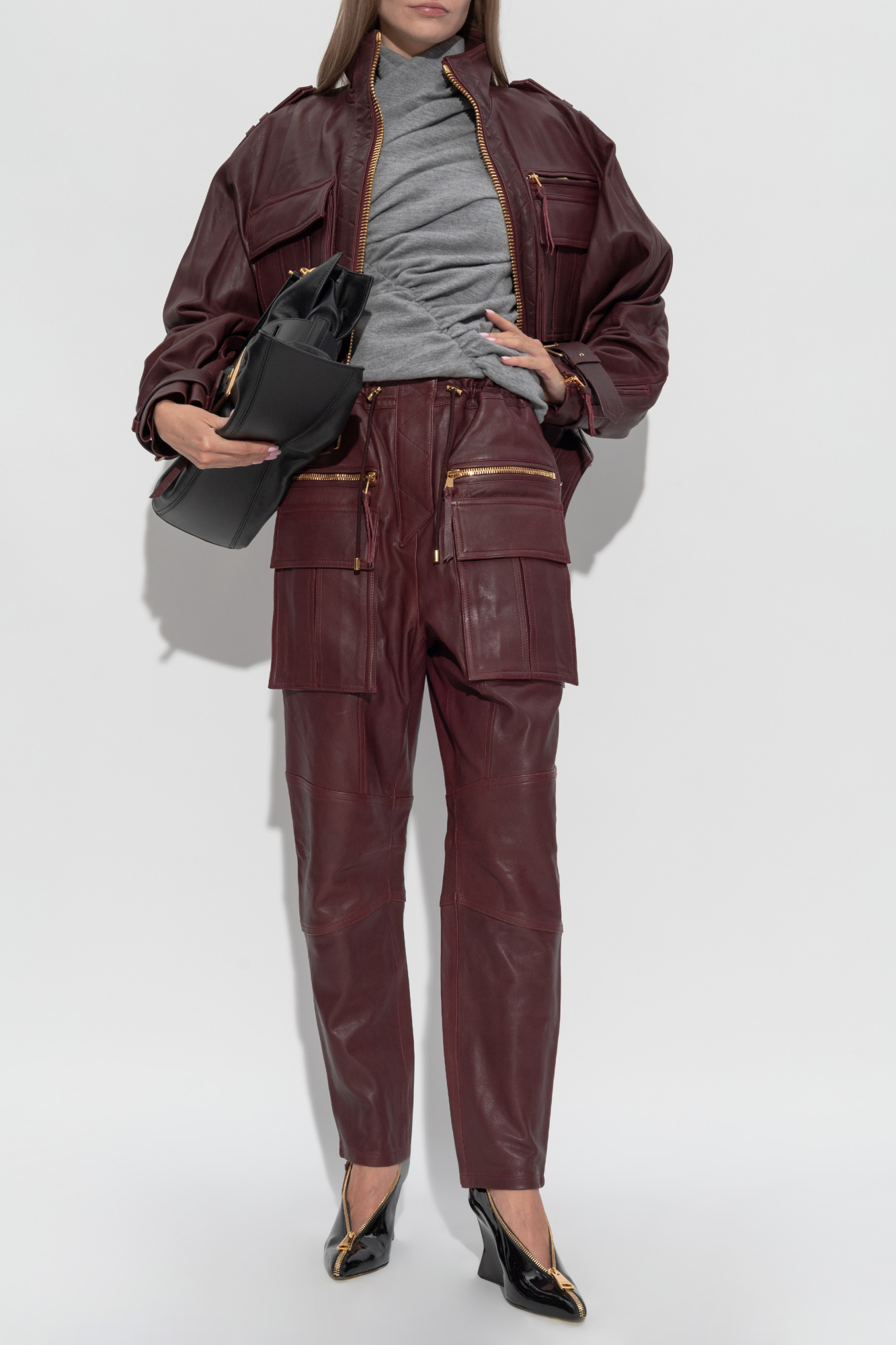 Leather Trousers, Women's, Burgundy