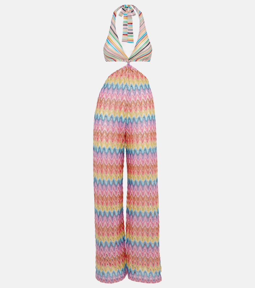 Zigzag cotton-blend lamé jumpsuit