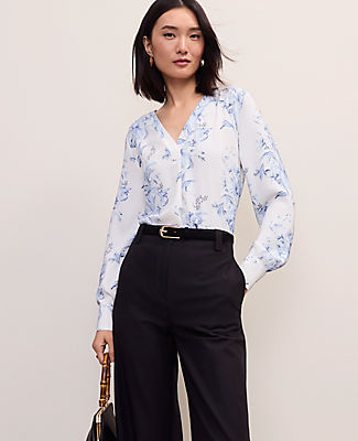 Ann Taylor Floral Pleat Front Top