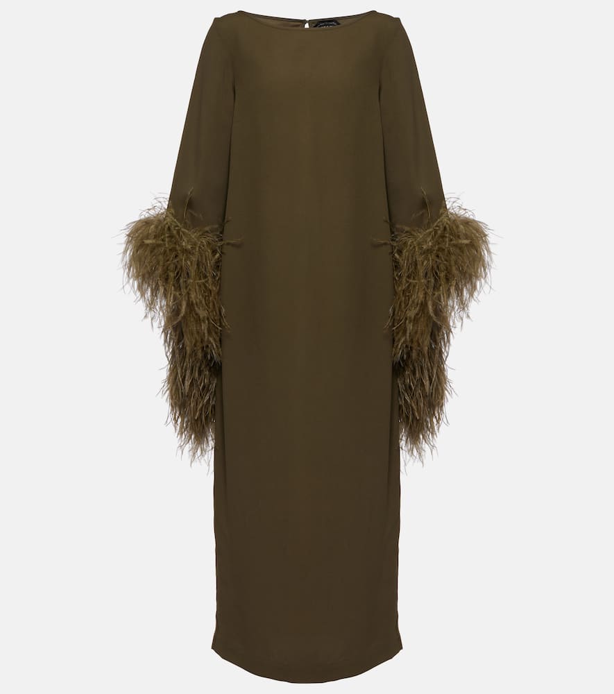 Del Lago feather-trimmed midi dress
