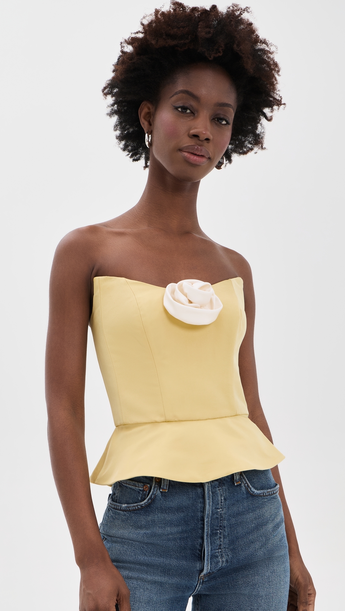 Delicias Strapless Top Butter Yellow with White Rose