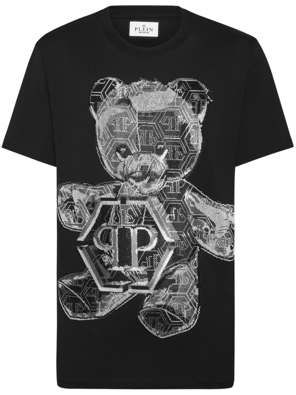 Teddy Bear-appliqué cotton shirt - Black