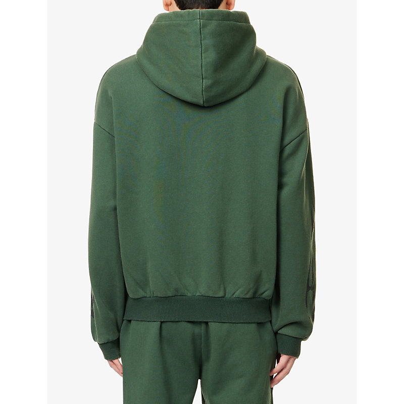 Mens Brand-Print Washed Cotton-Jersey Hoodie