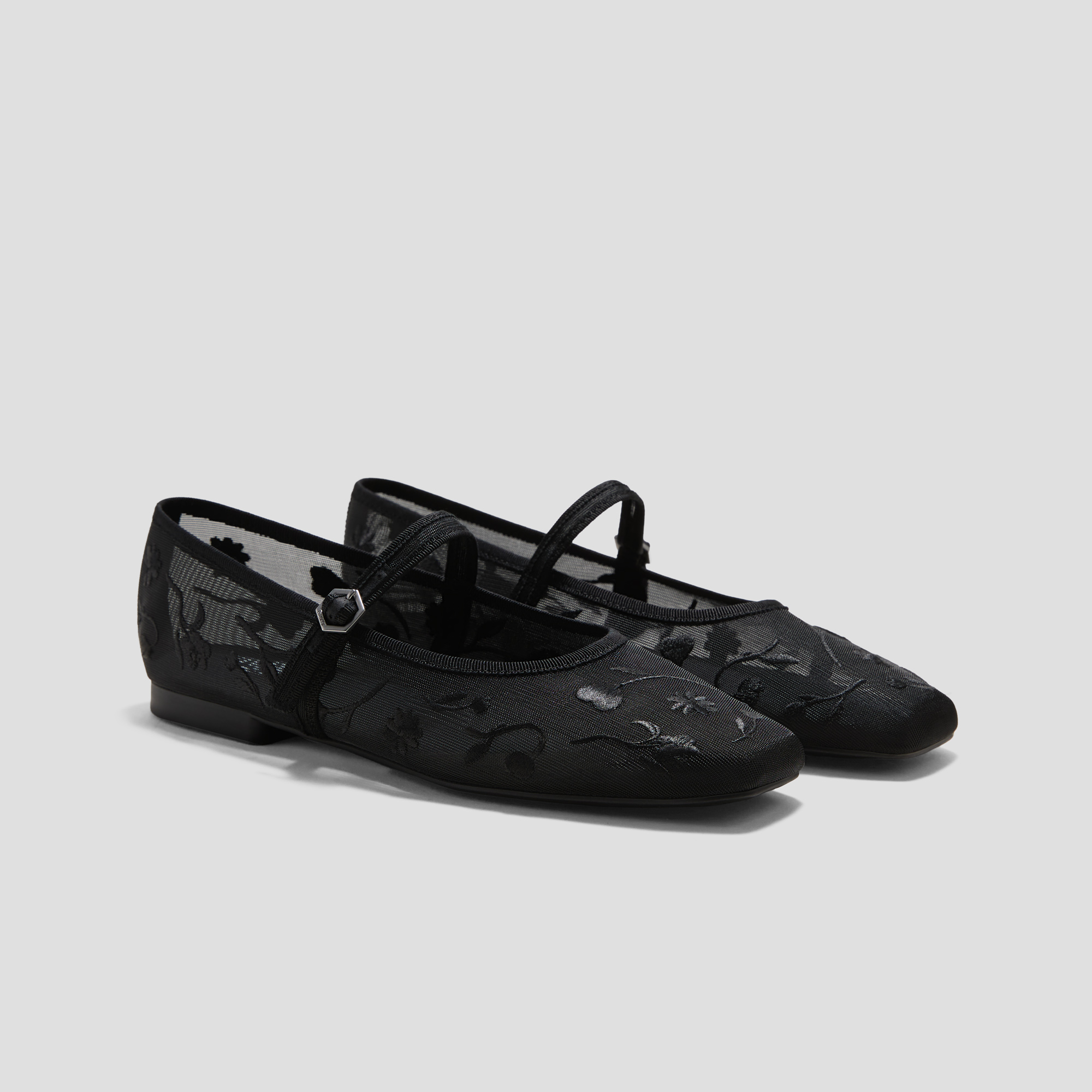 VIVAIA Square-Toe Mary Janes Margot Mary Jane|BLACK FRENCH FLORAL MESH