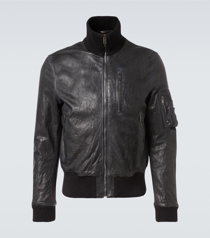 Leather bomber jacket