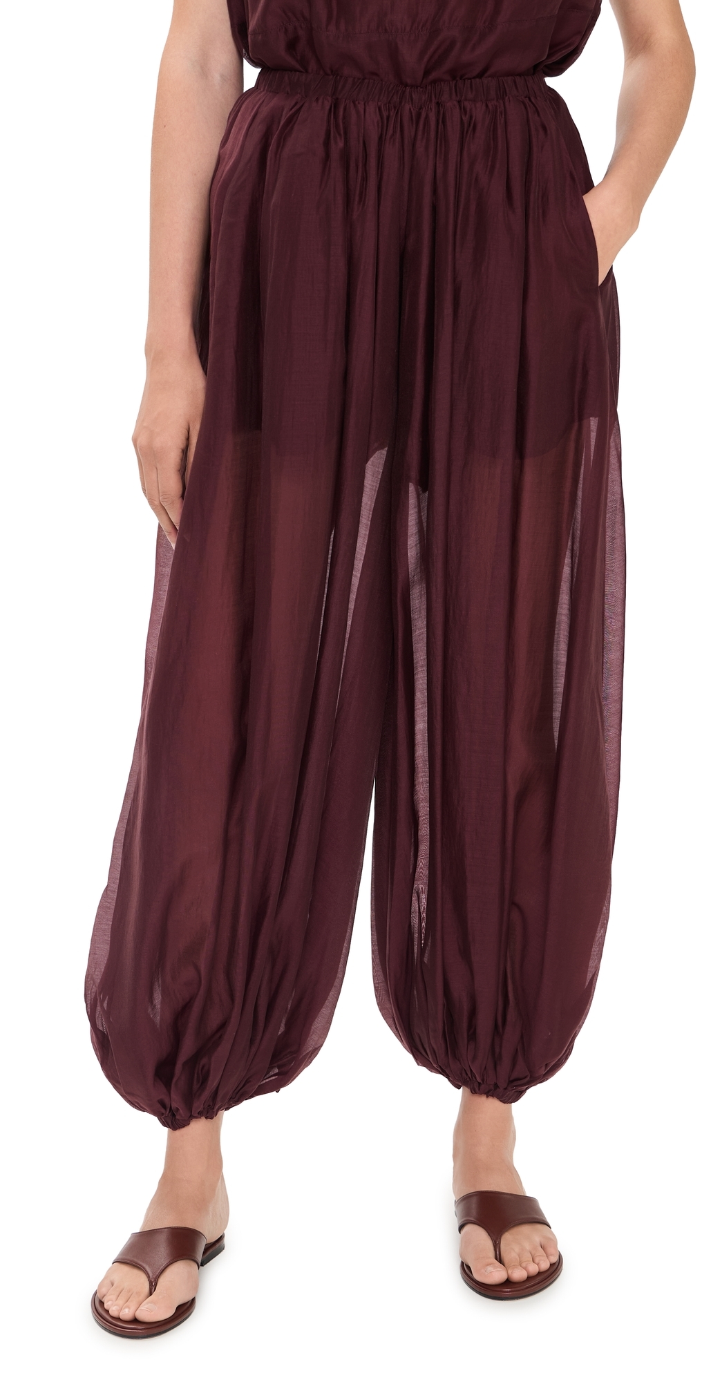 Elastic Waist Oversized Balloon Pants Sangria