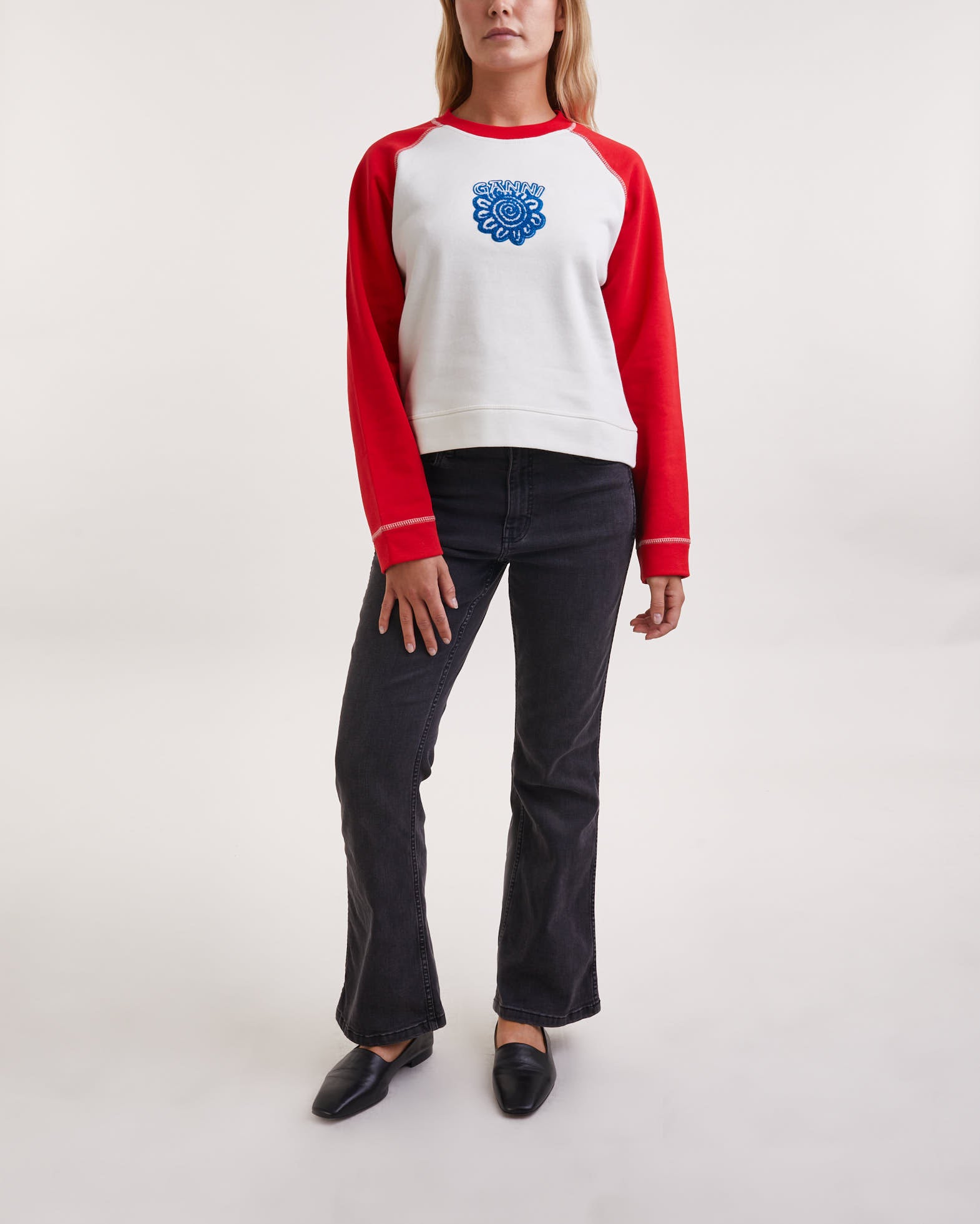 Ganni Sweatshirt Isoli Raglan Contrast Sleeve Egret