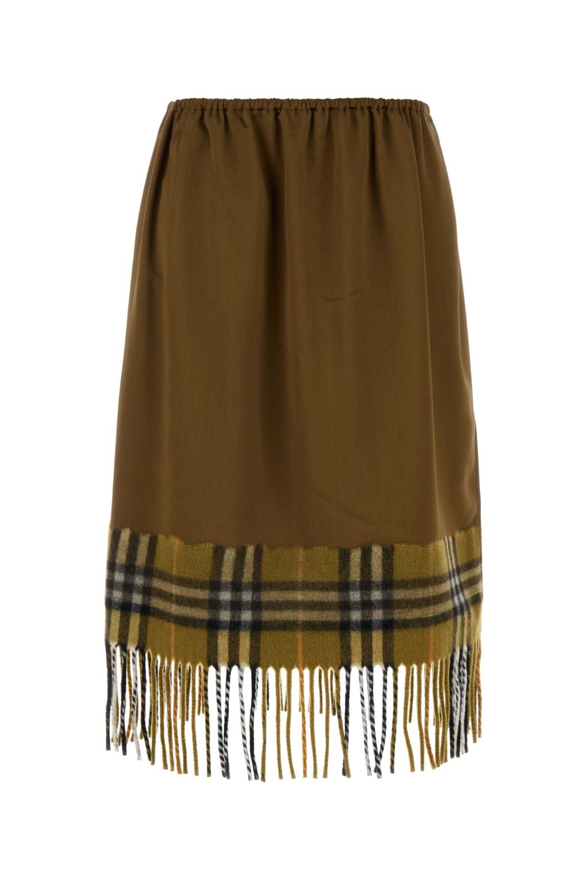 Plaid Tartan Satin Skirt — Brown
