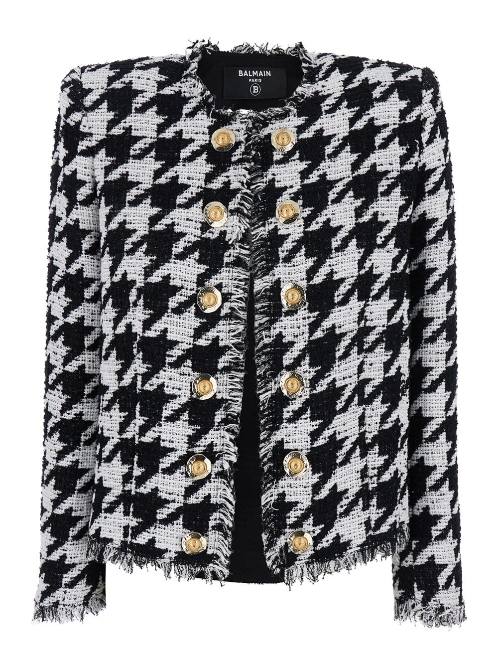 Spencer Black And White Jacket With All-over Check Motif And Fringed Hem In Cotton Blend Woman