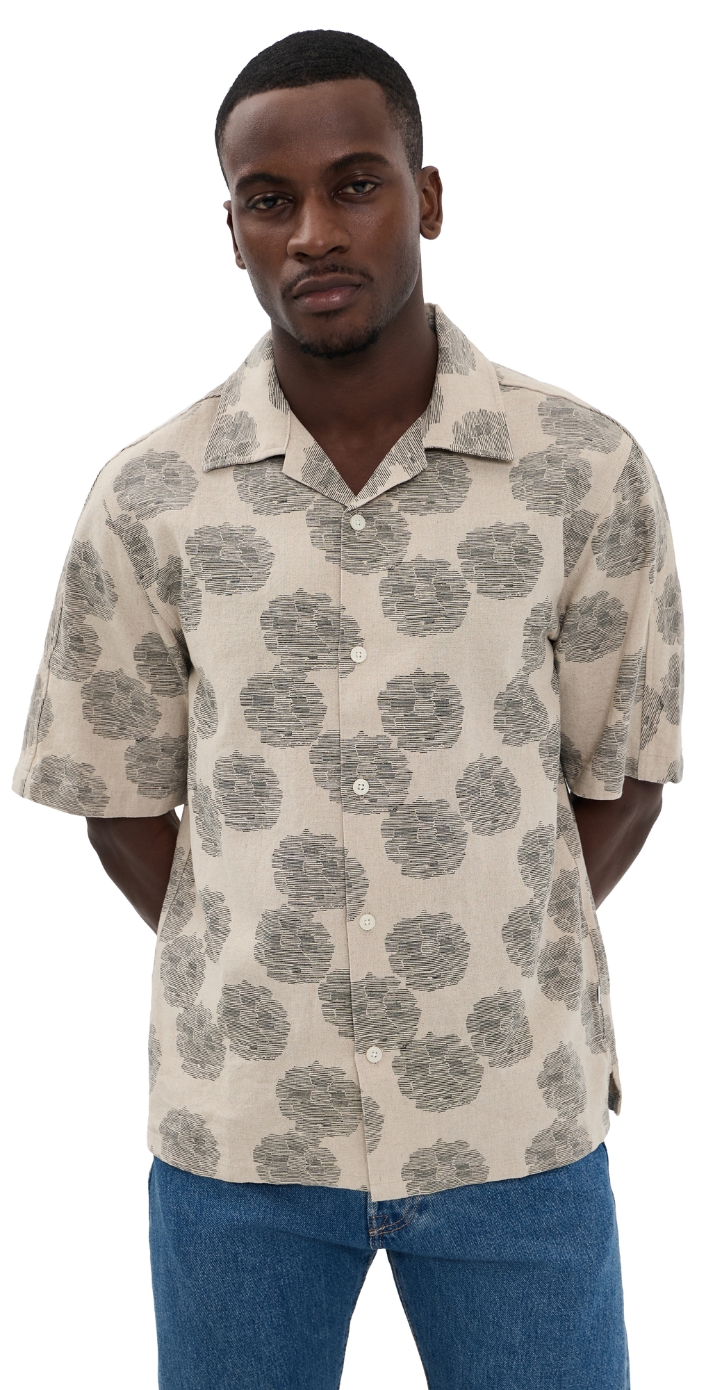 Ole Printed Linen Shirt Oatmeal