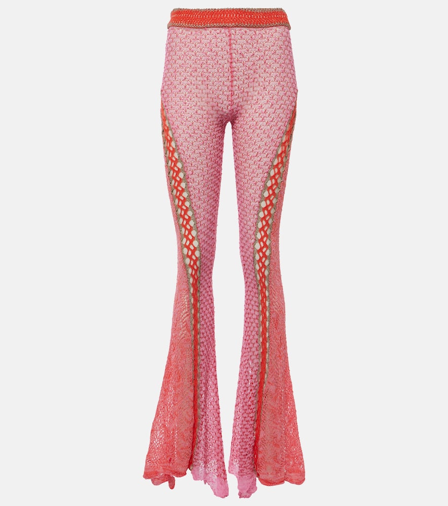 Open-knit cotton flared trousers