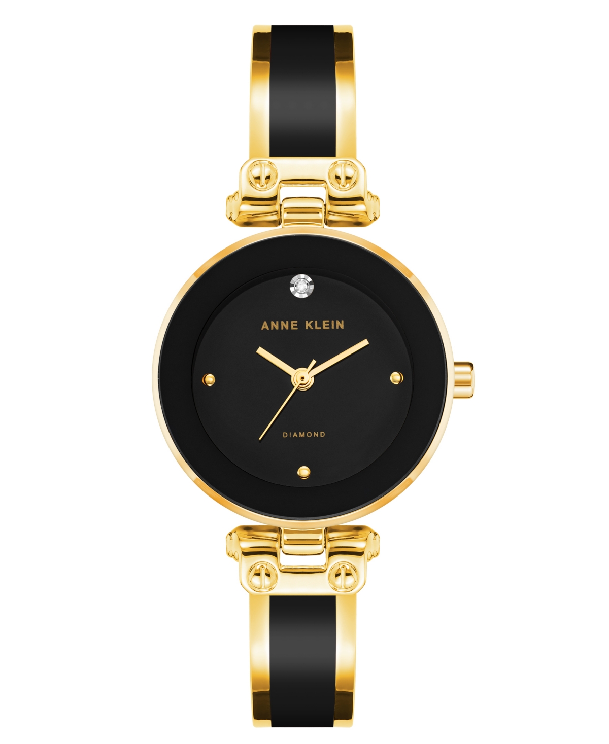 Women's Quartz Round Black Dial Gold-Tone Black Bangle Watch 28mm x 34mm - Goldtone