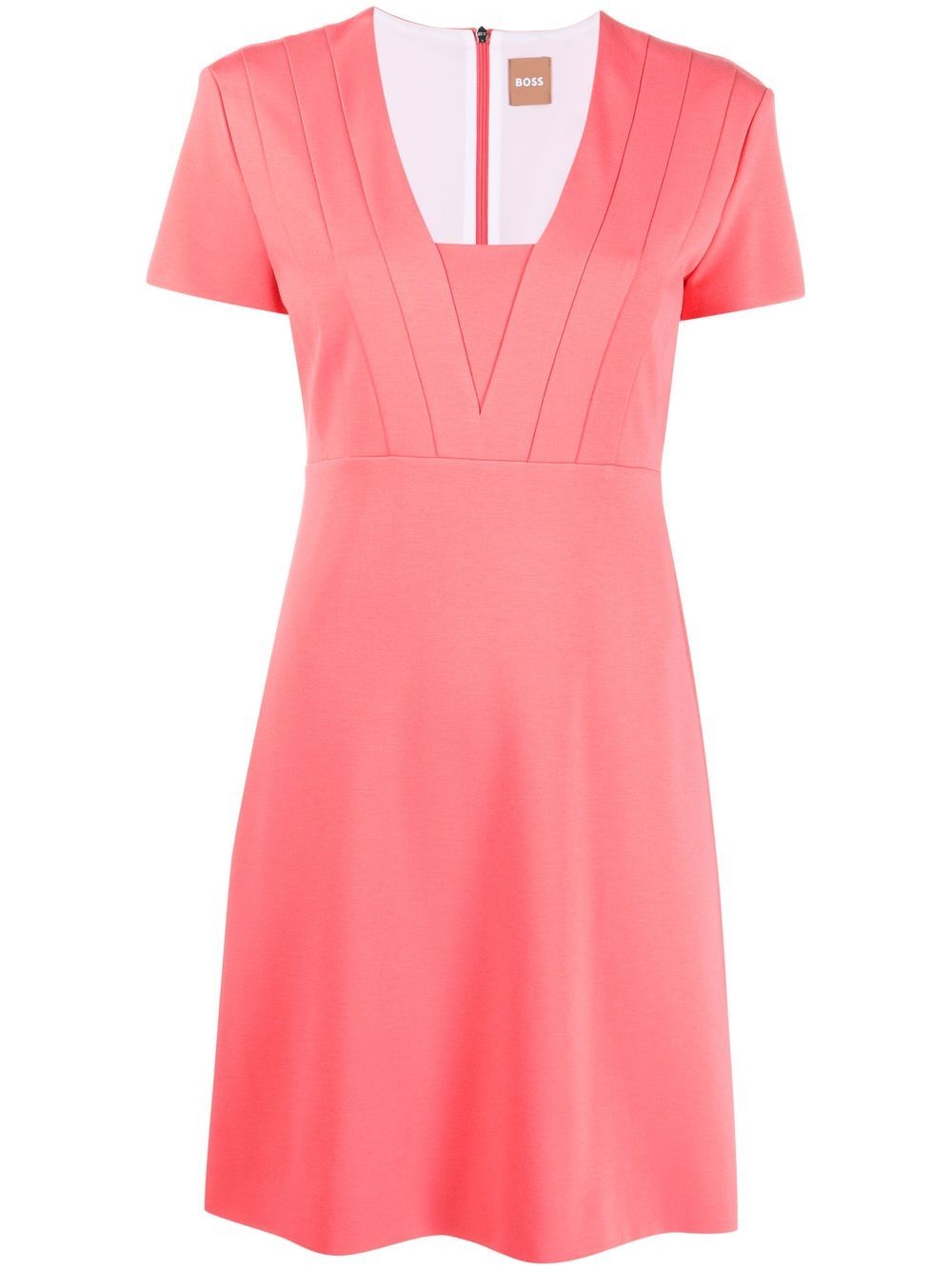 Square neck salmon short dress - Pink