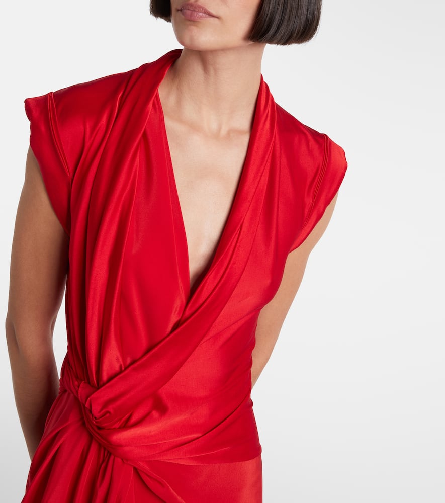 Gathered silk-trimmed jersey maxi dress