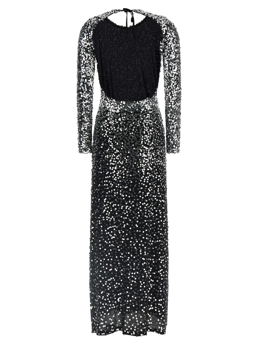 Black Round Neck Sequin Long Dress