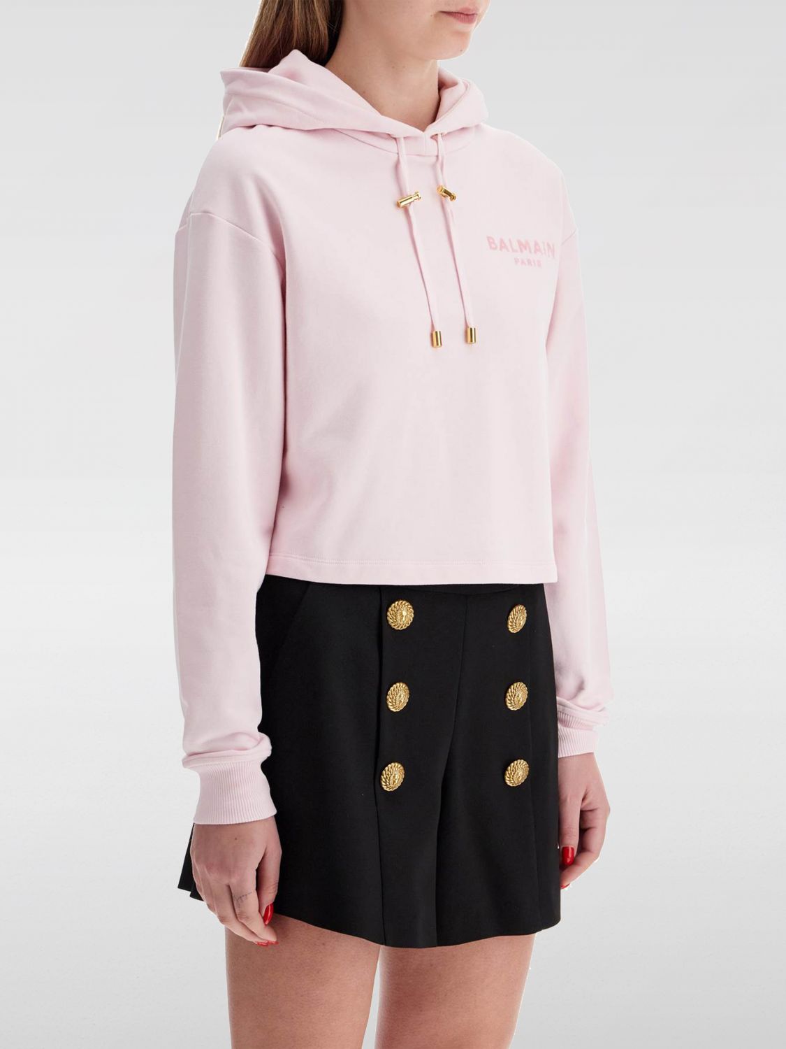 Flocked-logo cotton hoodie - Pink