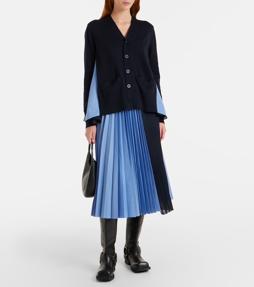 Striped cotton-blend poplin midi skirt