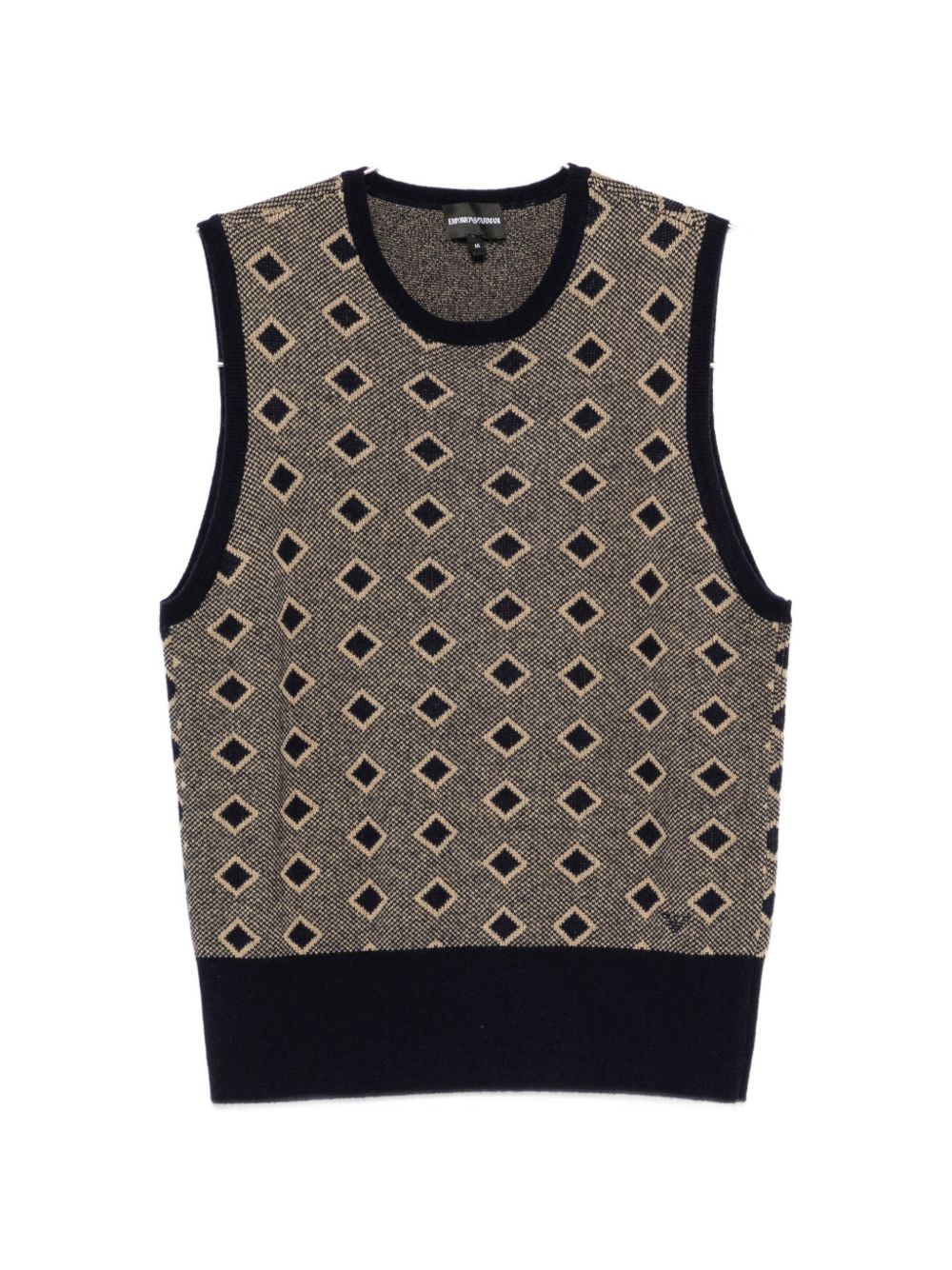 Diamond Pattern Wool Tank Top — Navy