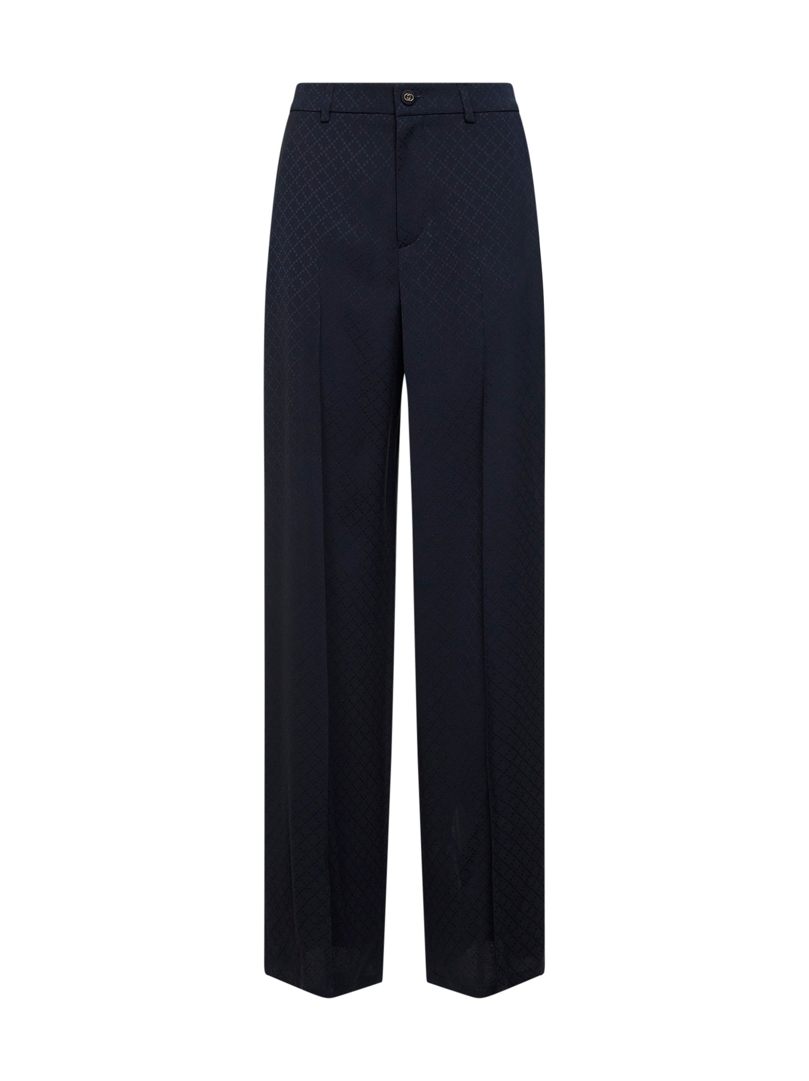 Silk-Viscose Jacquard Trousers — Navy