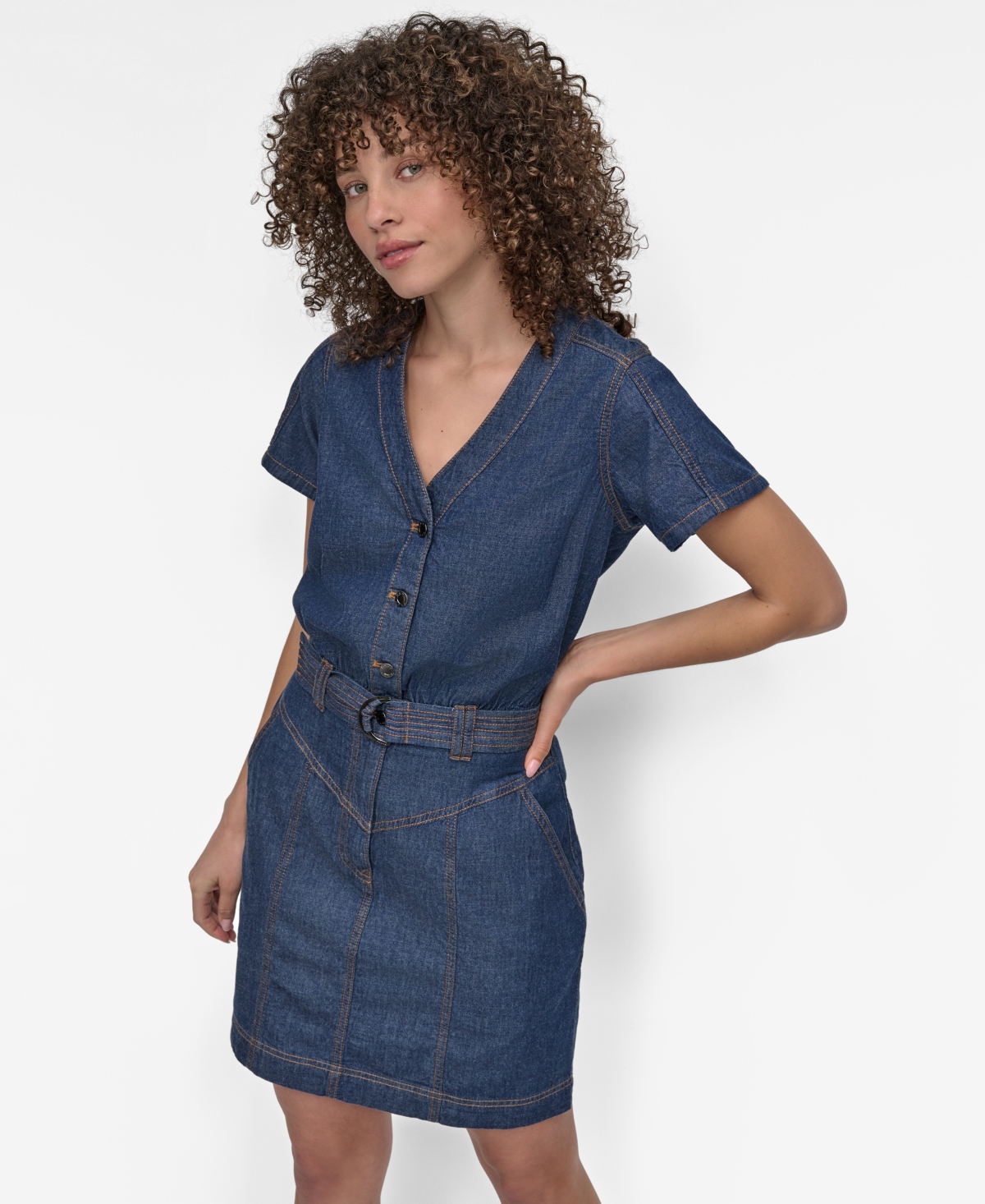 Women's Button-Front Denim Mini Dress - Crosby Wash