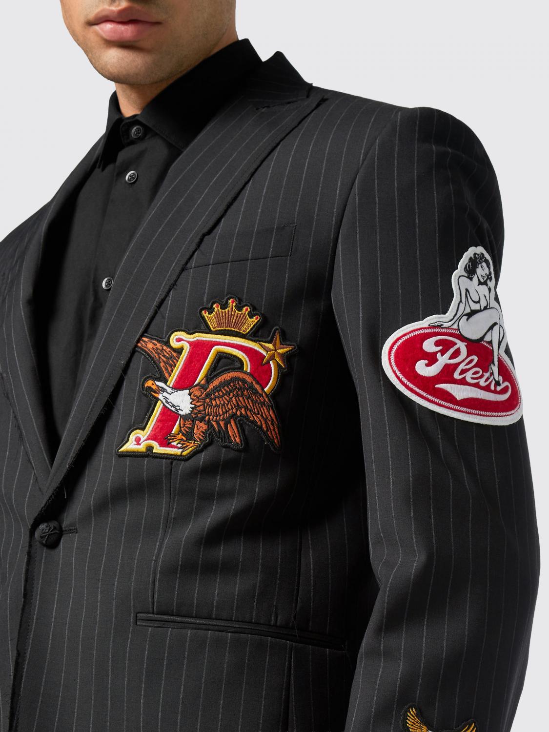 Pinstripe Wool Single-Breasted Blazer with Peak Lapels