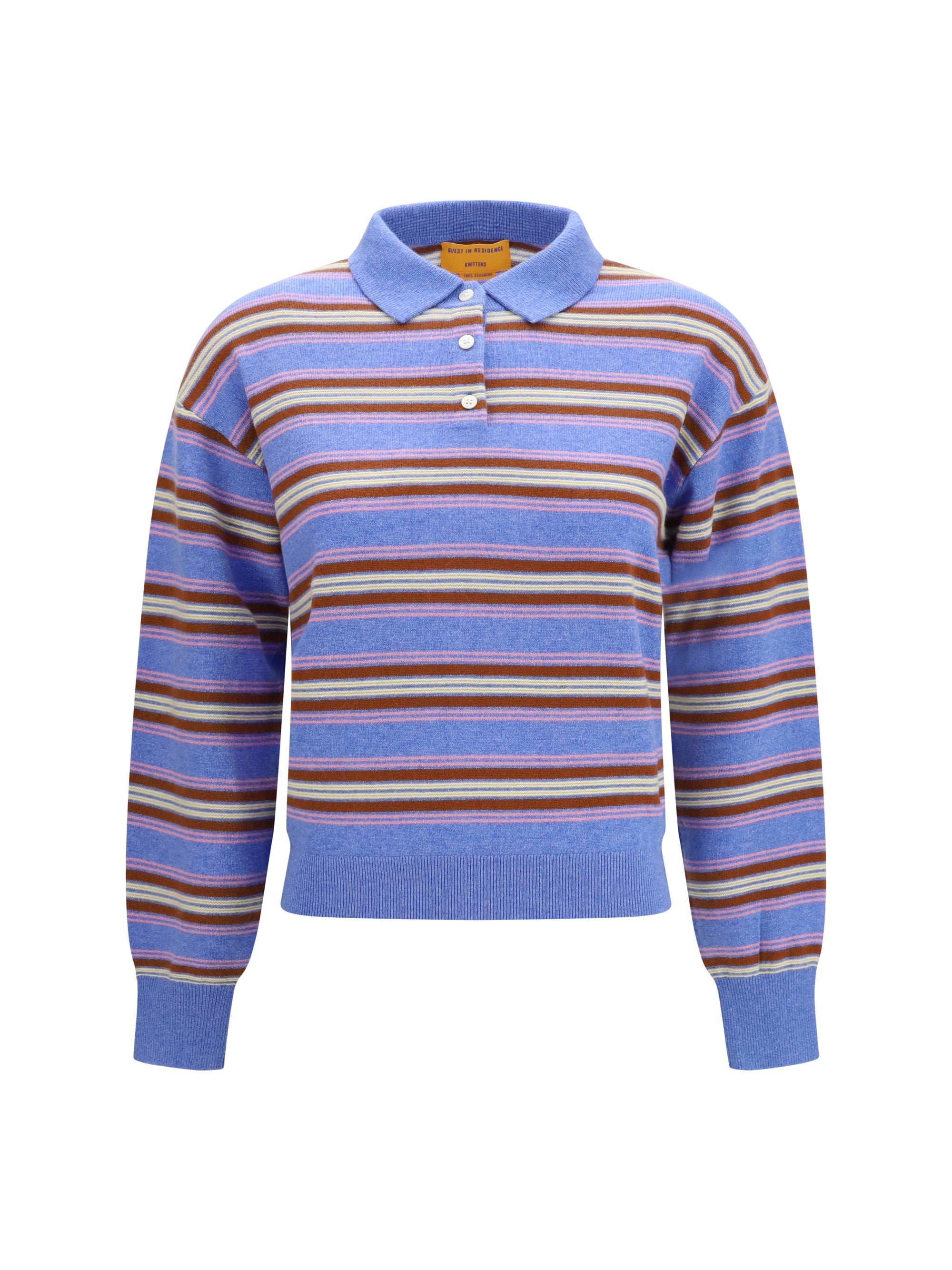 Striped Kaschgora Polo Sweater — Blue