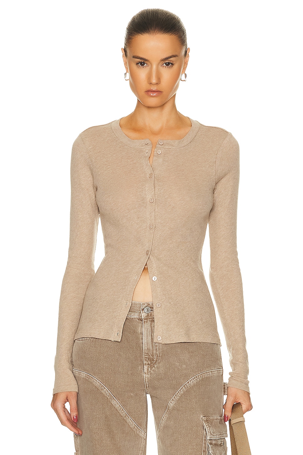 Enza Costa Cashmere Long Sleeve Cardigan in Beige