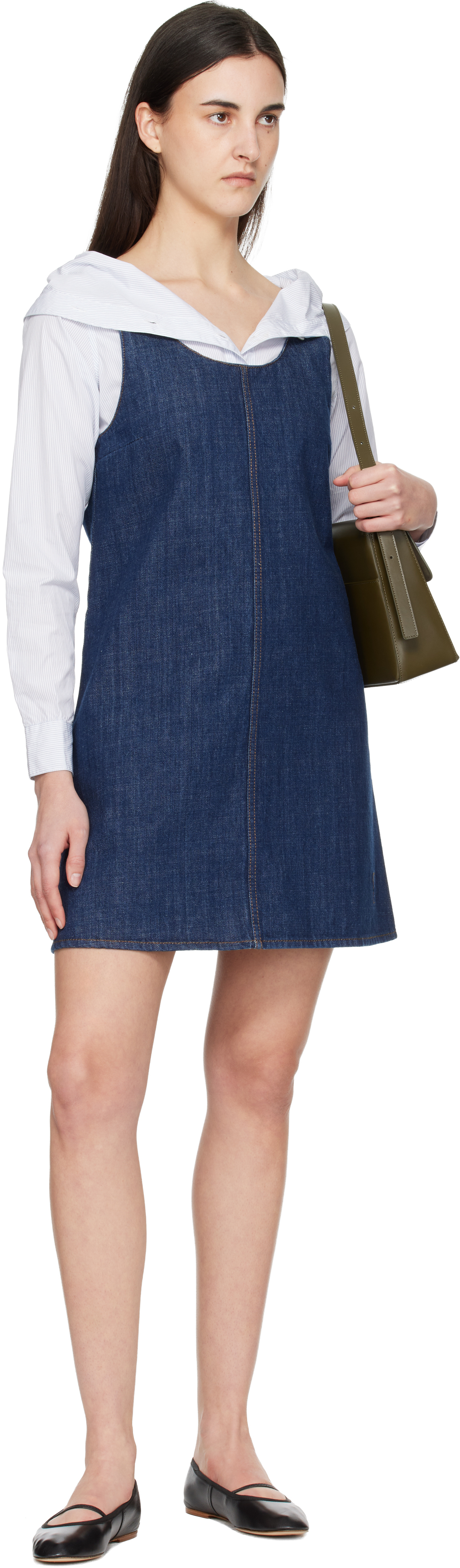 Blue Cotton Short Strapped Denim Minidress