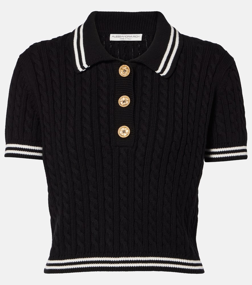 Cable-knit cropped cotton polo shirt