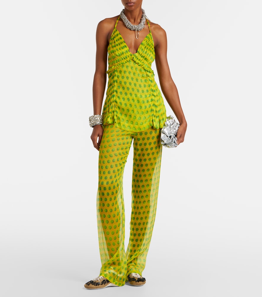 Polka-dot halterneck silk top