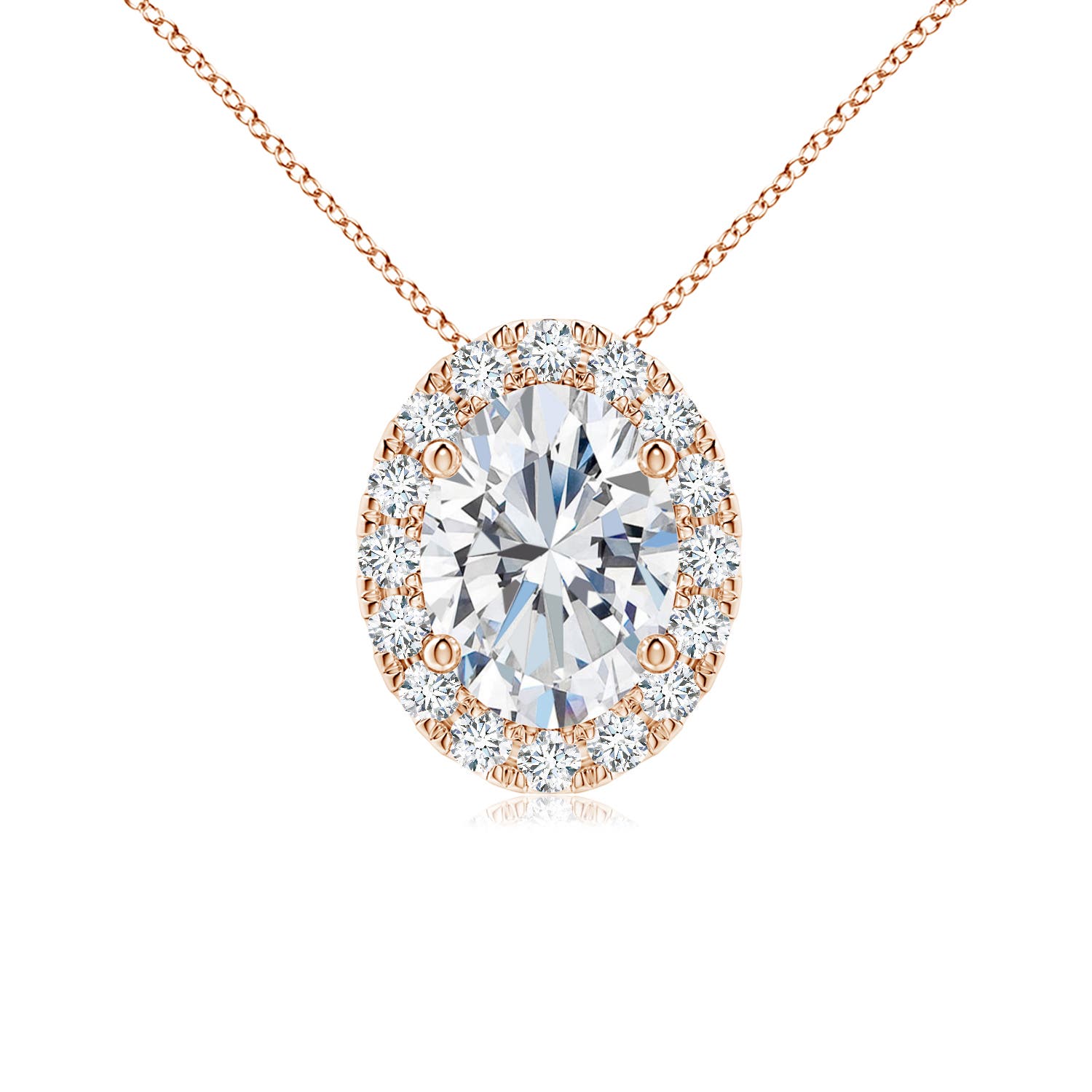 Angara 1.22 CTW Prong-Set Oval Lab-Gown Diamond Halo Pendant in 14K Rose Gold