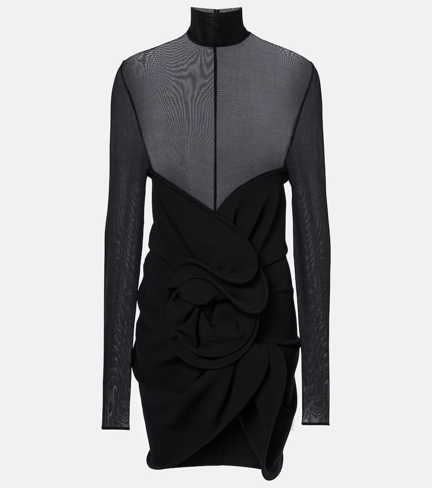 Gathered sheer wool-blend minidress