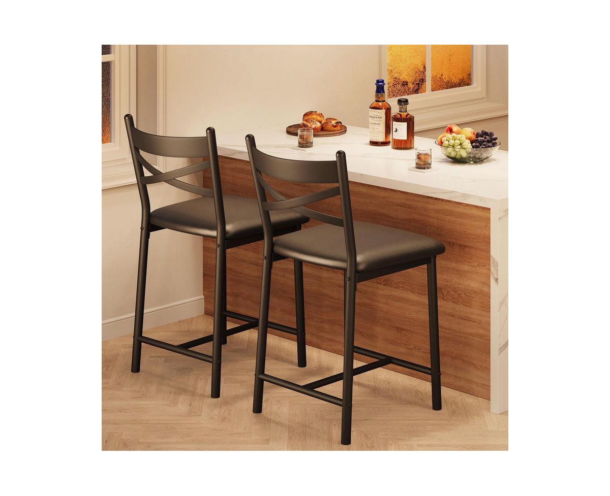 Bar Stools, Bar Chairs Set of 2, Modern Counter Bar Stools with Back & Footrest, Upholstered Island Chairs, Metal Frame Counter Height Barstool