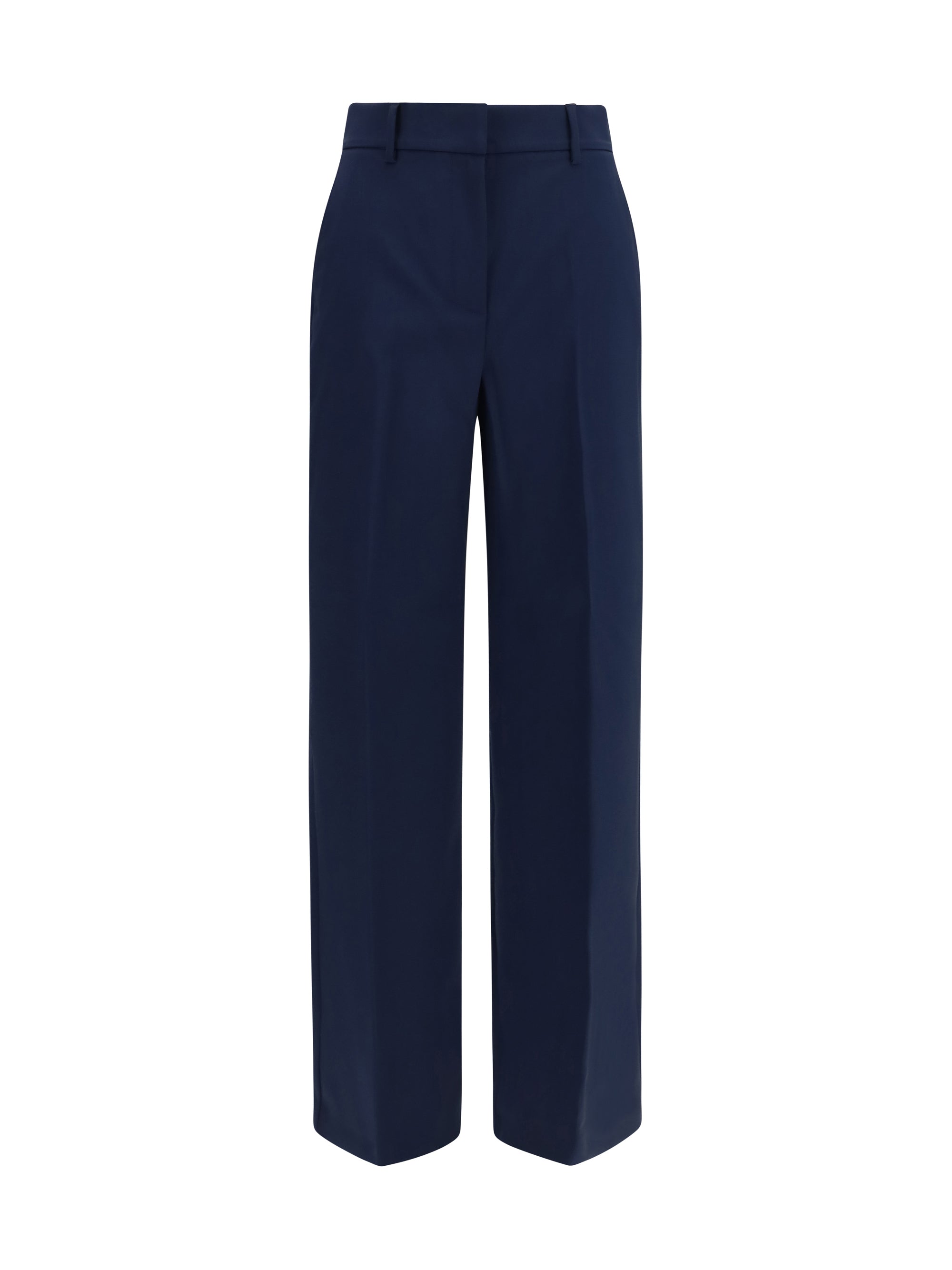 Stretch Wool Palazzo Trousers — Navy