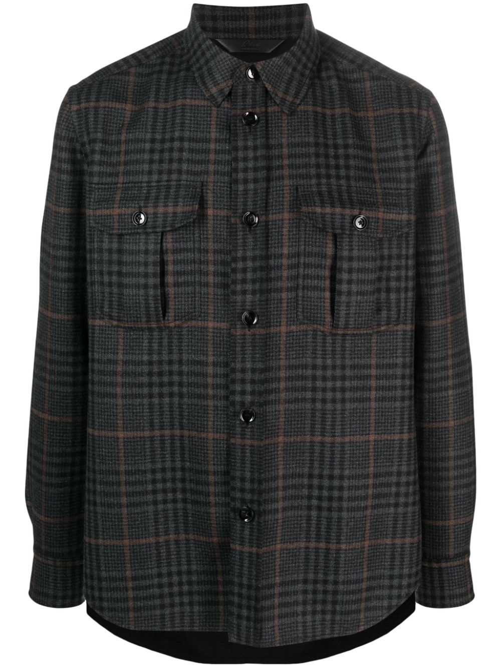 Check-print knitted shirt jacket - Black