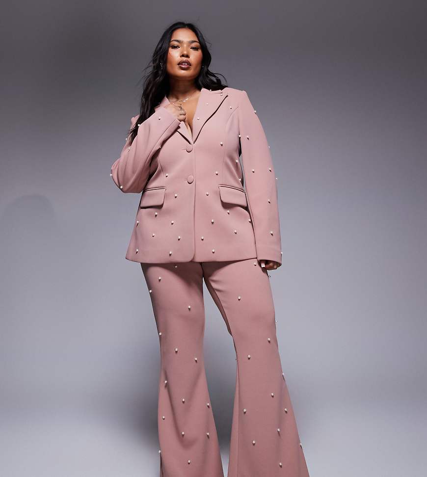 Curve pearl embellished tailored pants in dusty rose - part of a set-pink