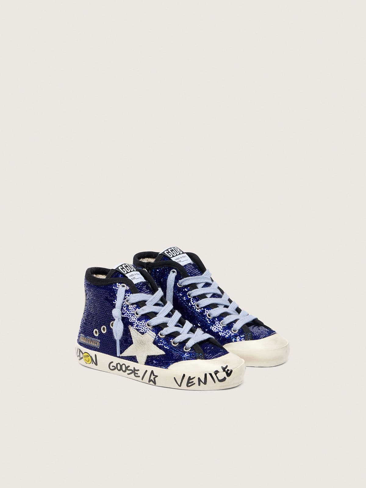 Golden Goose - Young Francy Penstar In Blue Sequins With White Suede Star