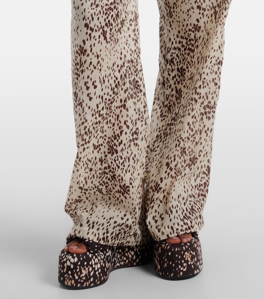 Leopard-print cotton wide-leg pants