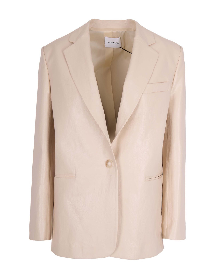Beige Solid Notched Lapel Blazer