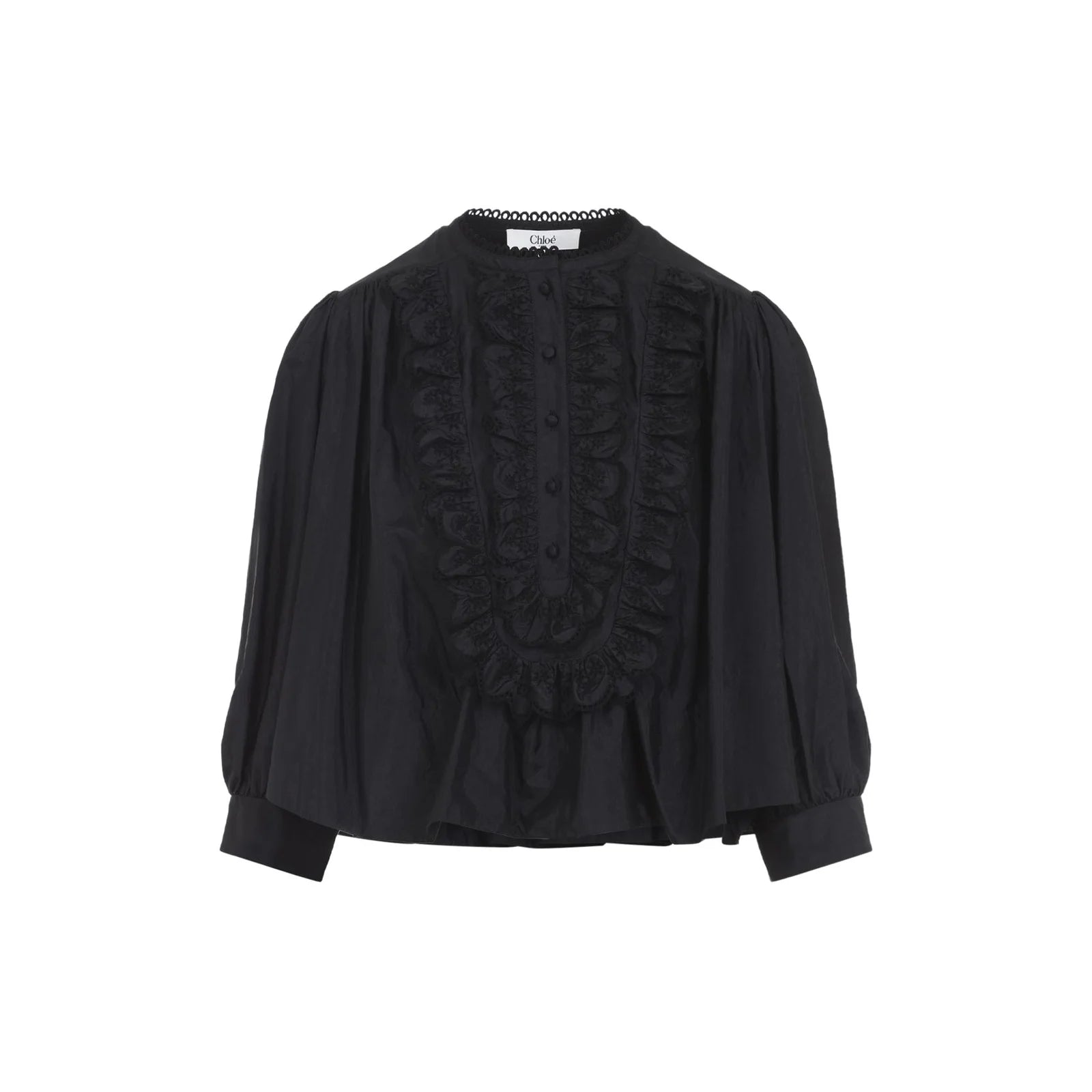 Lace-Ruffled Blouse — Black