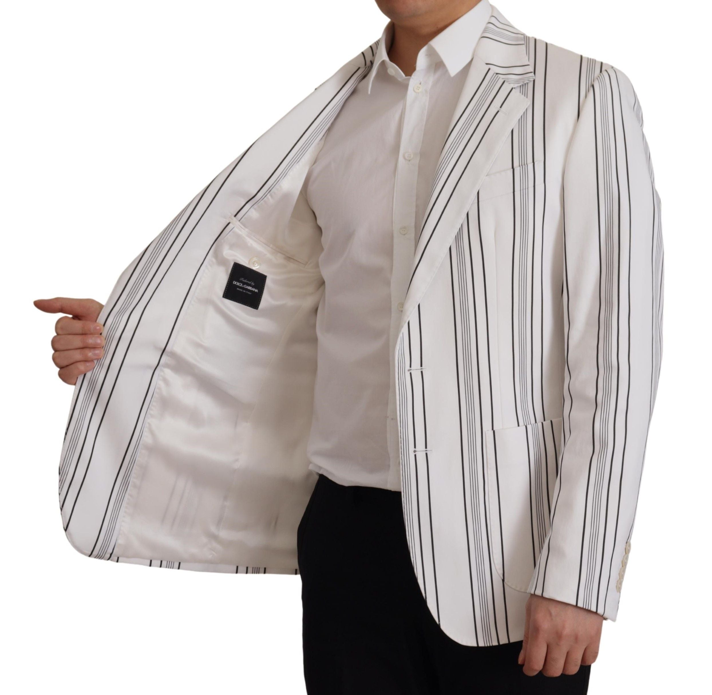 Striped Cotton Blazer — White