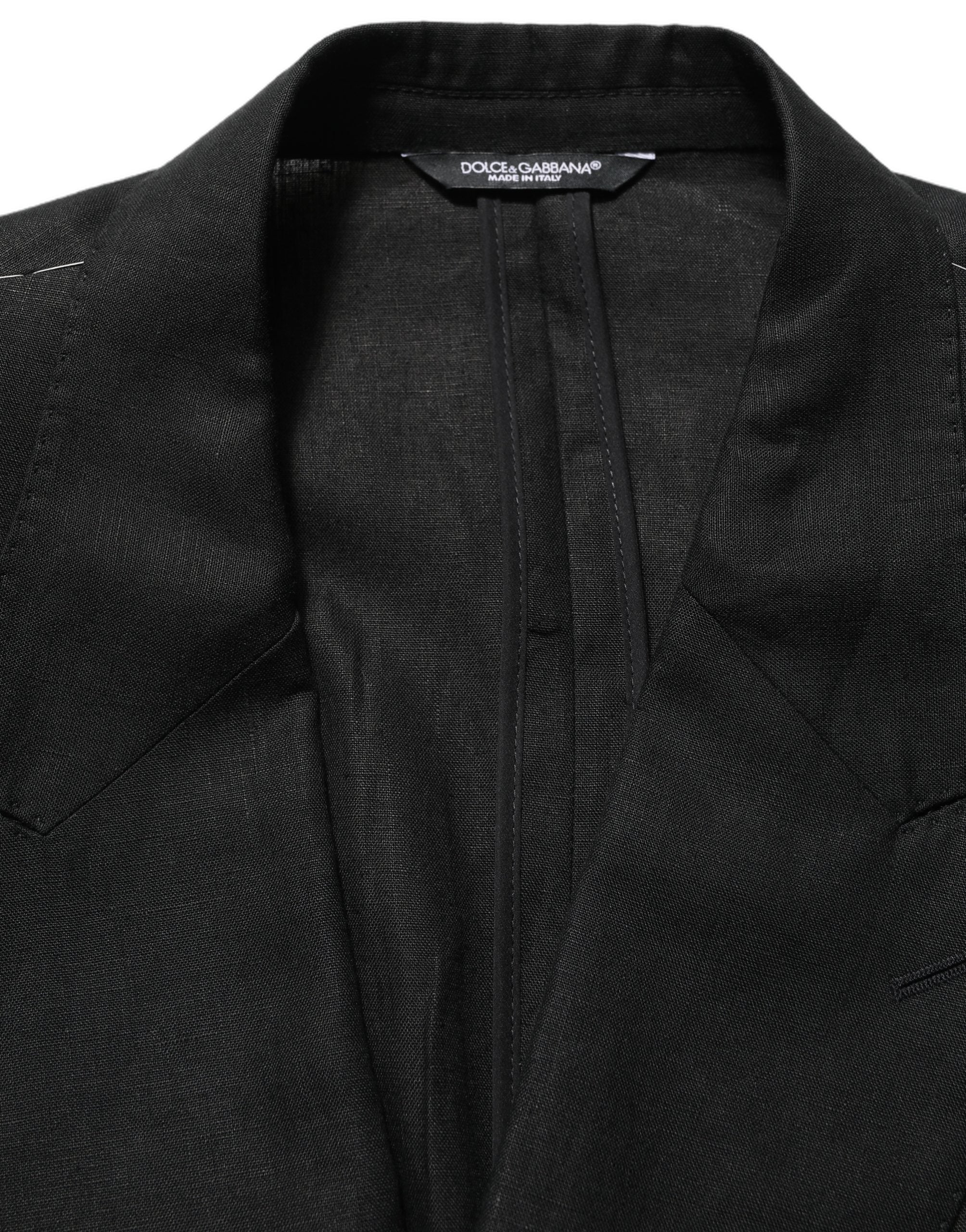 Linen Double-Breasted Pant Suit — Black