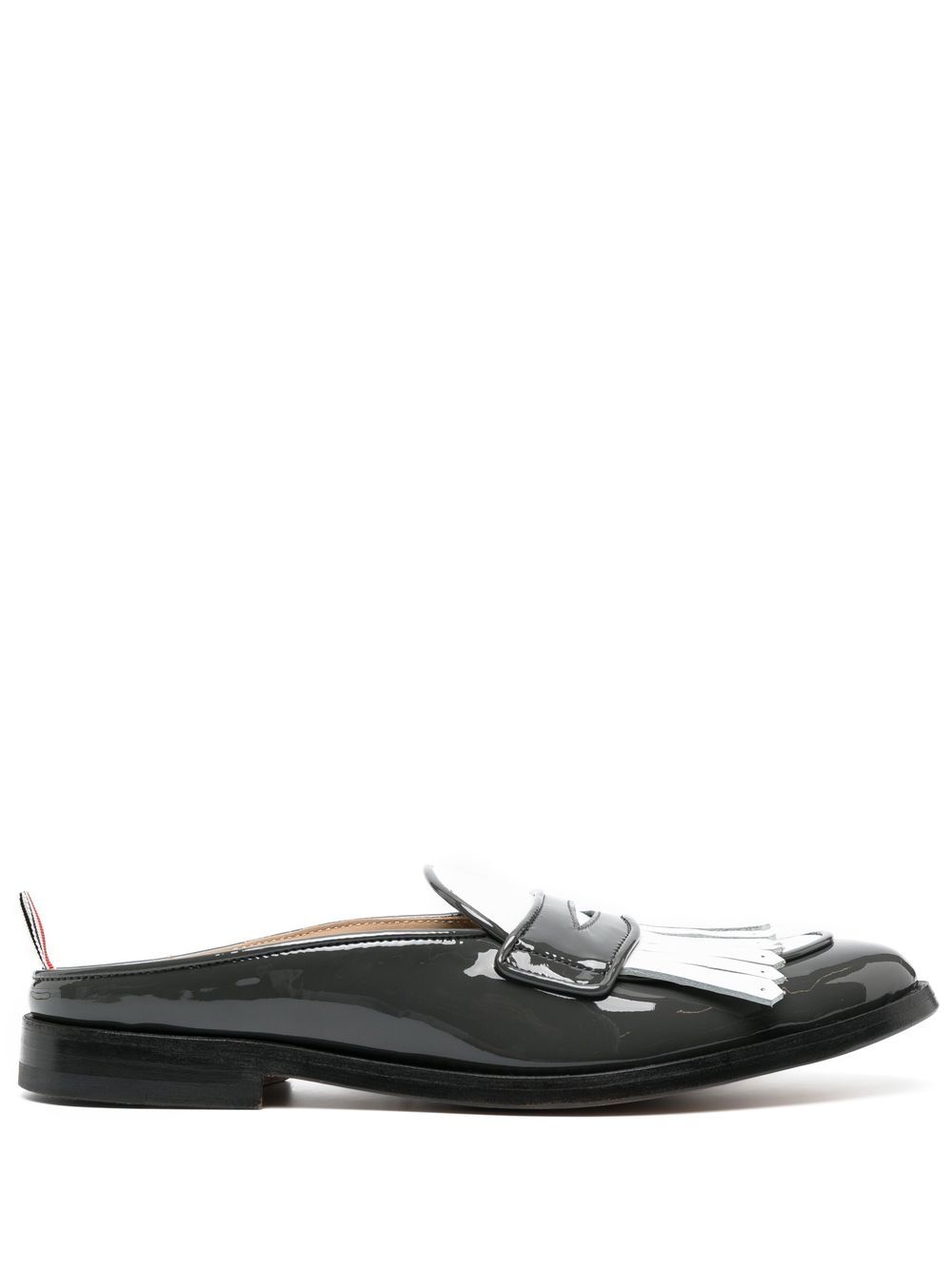 Fringe-detail patent-leather mule loafers - Grey