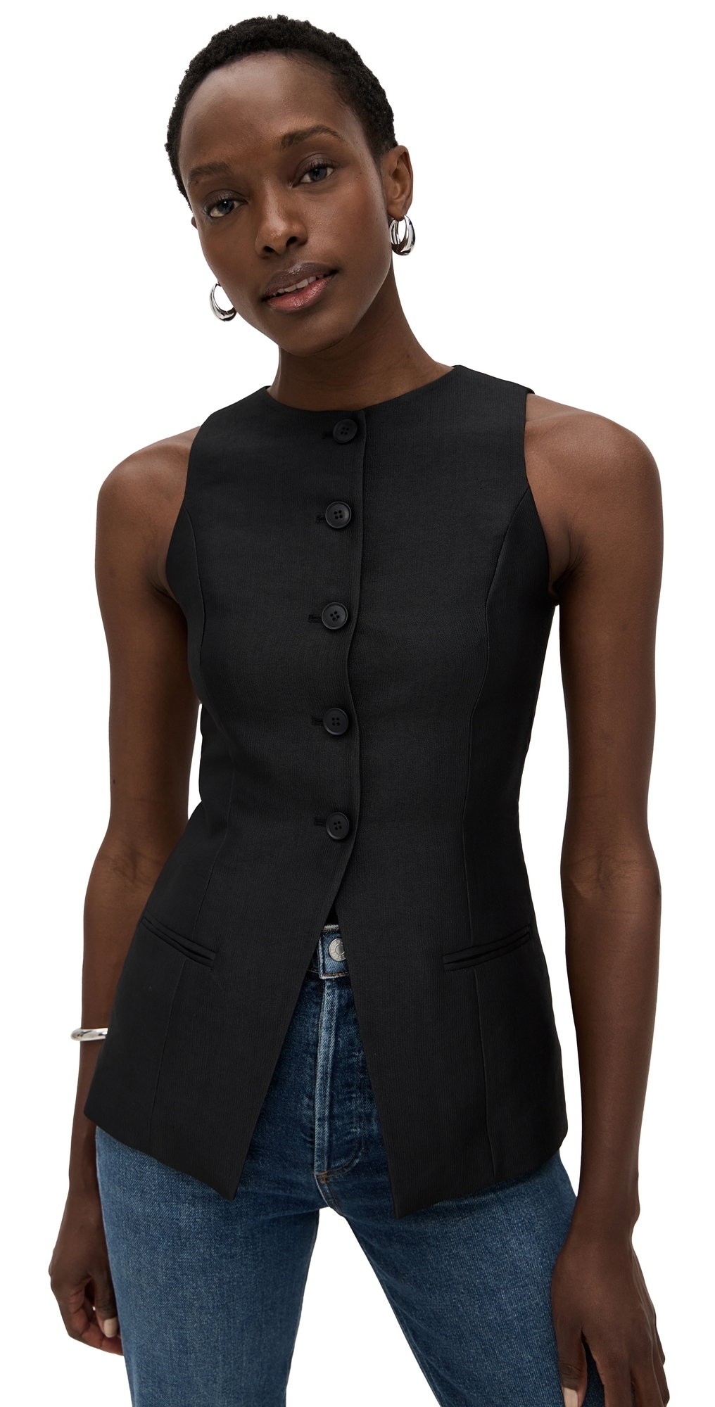 Leo Satin Long Waistcoat Black