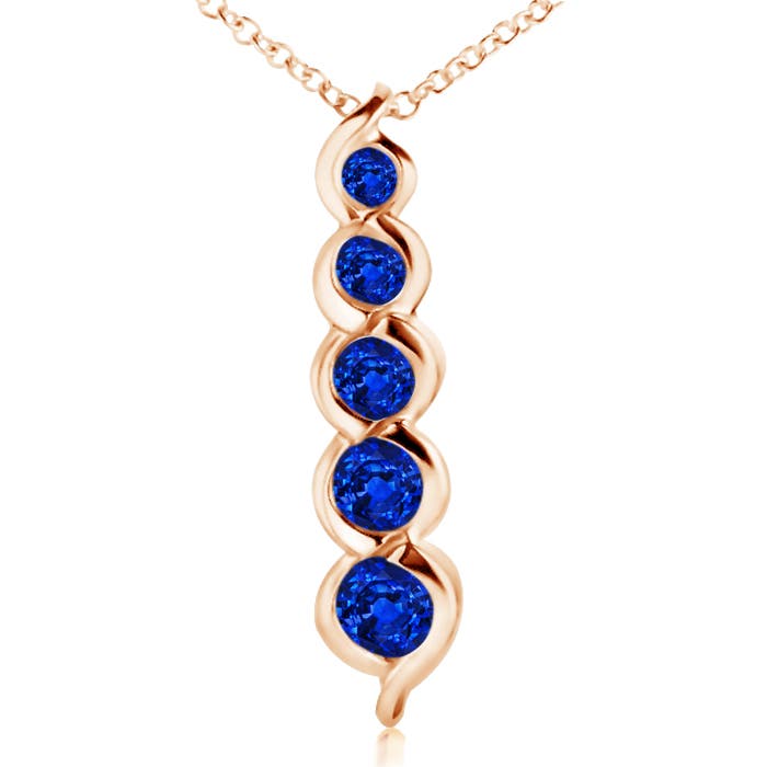 Angara 0.66 Carat Five Stone Round Blue Sapphire Journey Pendant in 14K Rose Gold