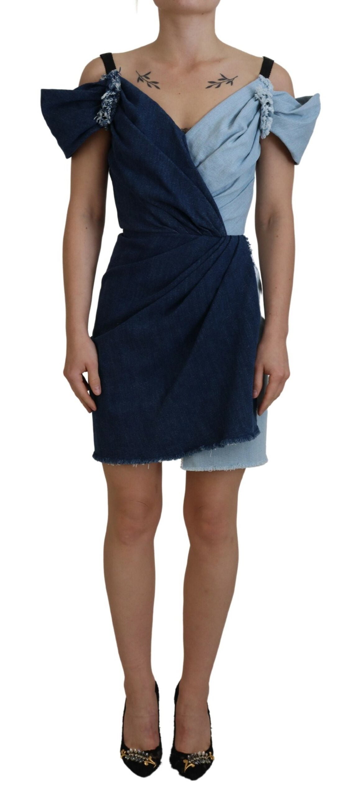 Two-Tone Denim Patchwork Dress — Blue