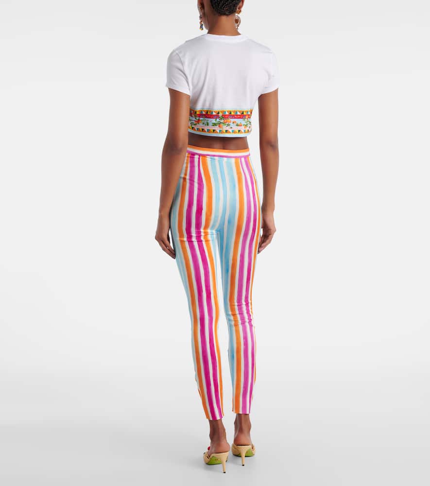 Striped silk-blend leggings