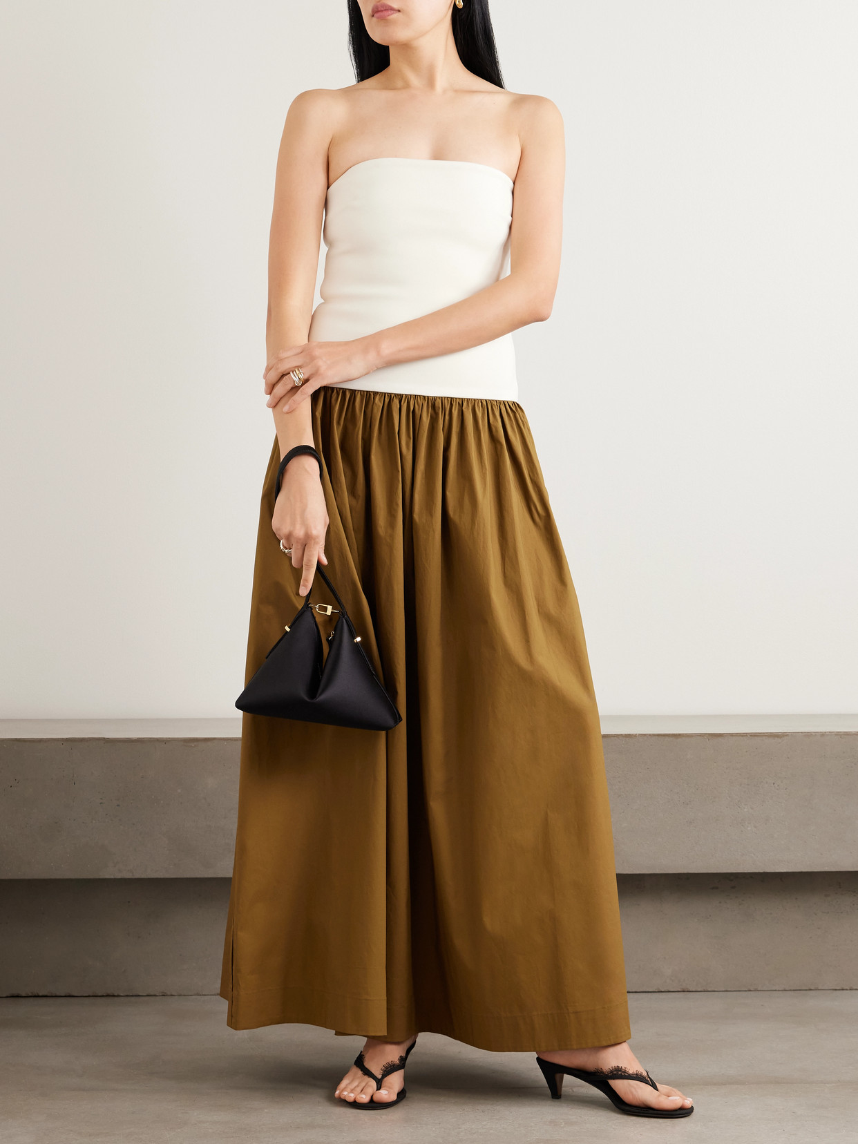 Duo Strapless Stretch-knit And Cotton-poplin Maxi Dress - Cream