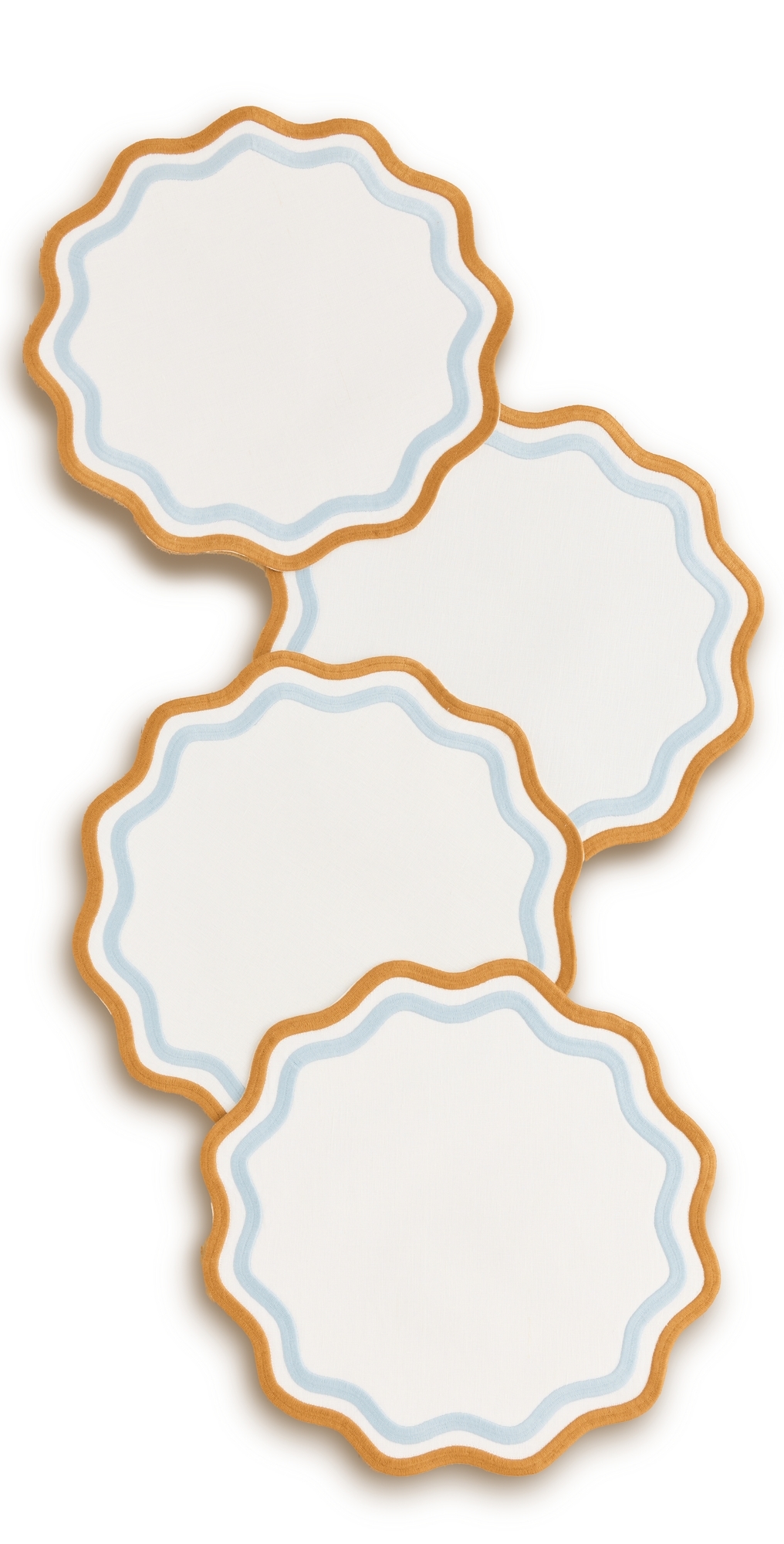 Set of 4 Linen Embroidered Place Mats Blue/Amber One Size